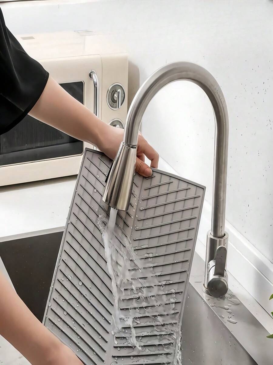 1 件装硅胶沥水架、厨房水槽防溅板 - 硅胶水龙头手柄滴水过滤托盘、洗碗皂液器和水龙头后面的海绵固定垫、厨房小工具水槽配件适用于厨房台面和浴室，适合在厨房使用，厨房储物用品 - 彩色 - 查看 1