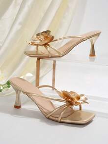 Sandal cao gót hở mũi bằng da PU màu trơn, kiểu dáng thanh lịch, thời trang, thích hợp cho nữ công sở, đi làm, hẹn hò, du lịch, mua sắm, dự tiệc, đám cưới, văn phòng, mùa hè. - Vàng - Xem 6