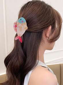 1 件时尚简约休闲通勤女孩个性化多彩海洋生物系列金鱼发夹爪夹发饰动物发夹学校用品大学 - 彩色 - 查看 8