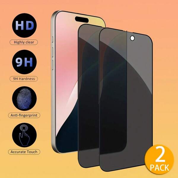 2pcs Anti-Spy Tempered Glass Screen Protector For IPhone 16 15 Plus XR, Anti-Oil