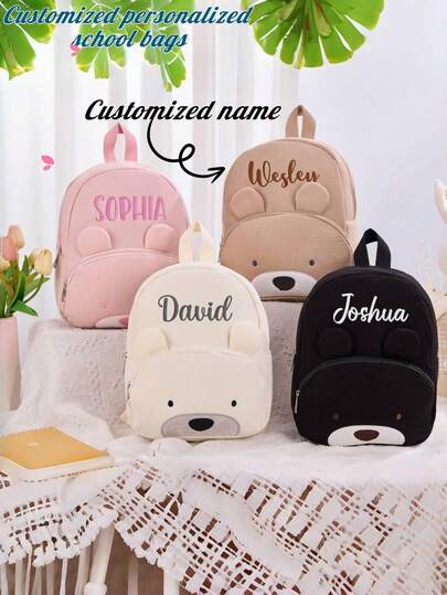 1pc Personalized Teddy Bear Backpack, Customized Teddy Bear Children's Backpack With Letter Pattern, Preschool Backpack. Are You Looking For A Great Backpack Gift For Your Kids? These Personalized Backpacks Will Definitely Be Loved By Children! They Make Wonderful Party Favors, Christmas Stocking Stuffers, And Personalized Small Gifts. Great For Daily School, Outdoor Play., Ornamental, Letter, Unique, Customized, Ideal Gifts For Her, Ornamental, Letter, Unique, Customized, Ideal Gifts For Her