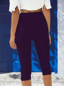 女士纯色瑜伽七分裤 - 超弹跑步短裤 - 健身爱好者的高品质运动服