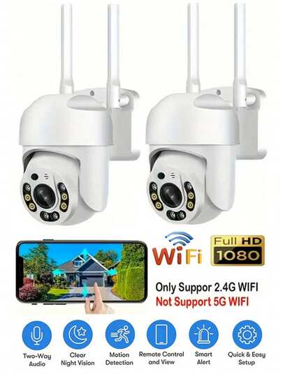 1 件/2 件 1080P 高清安全摄像头、半球摄像机、无线 WiFi 连接、2.4GHz 室内/室外监控摄像头、2K 高清室外安全监视器、360° 全景监控、彩色夜视、双向音频、USB 供电