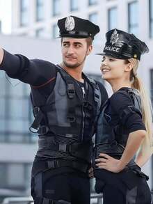 1/5 件警察角色扮演服装套装，包括塑料帽子、手铐、徽章、警棍，适合化妆舞会、化妆派对、角色扮演