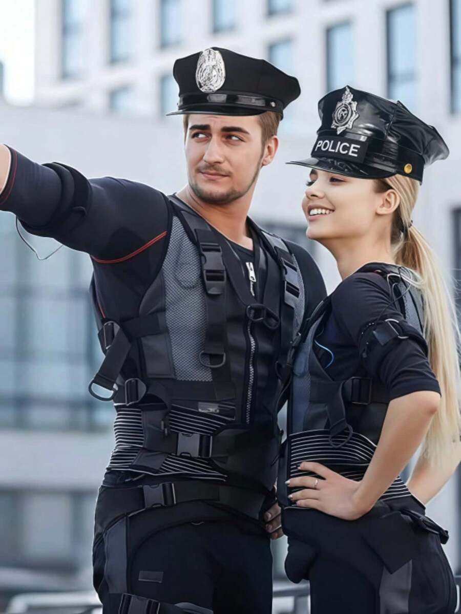 1/5 件警察角色扮演服装套装，包括塑料帽子、手铐、徽章、警棍，适合化妆舞会、化妆派对、角色扮演