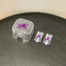 3件/套紫色蜘蛛图案，英规适用 18W/20W透明充电器保护壳，适用于 13/14/15/16英规充电器保护壳，20W充电器保护壳套装，数据线保护壳，充电器头保护壳。礼品，透明保护壳，英规充电器保护壳。Nan数据线保护套 充电器配件 手机配件