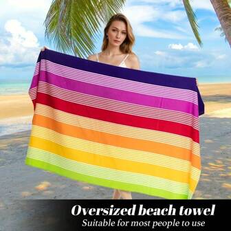 Super Soft Extra Large Rainbow Stripe Beach Towel - Vibrant Rainbow Colors, Quick Dry Microfiber, Strong Wrap Around Design, Suitable For Beach And Pool Use, Beach Essentials, Beach Accessories, Pool Float