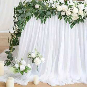 Elegant 6/9ft White Sheer Table Skirt - Extra Long Polyester Tablecloth For Weddings, Birthdays, Youngsters Showers | Versatile & , Perfect For Sweetheart & Cake Tables, Adds A Touch Of Elegance To Any Event, Wedding Table Decorations