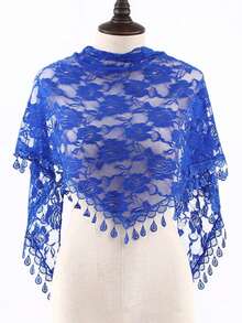 1件装女士纯色镂空蕾丝玫瑰花卉印花流苏围巾，时尚百搭三角披肩，透气防晒头巾，可搭配连衣裙