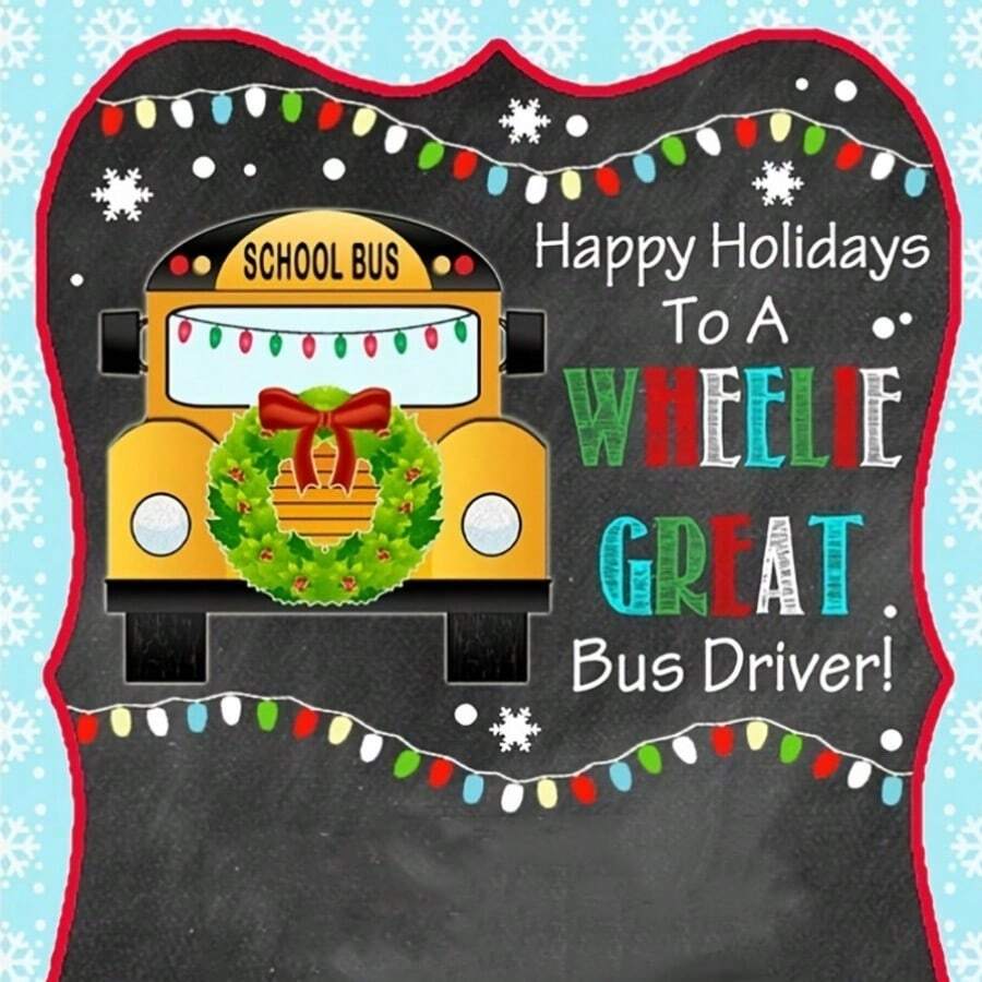 5 buah Kartu Hadiah Natal Sopir Bus, Kartu Hadiah Liburan, Sopir Bus Sekolah "Wheelie Great" - MultiWarna - View 1