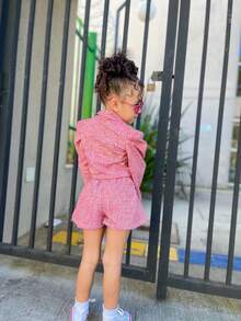 Flor de Lis - Conjunto Infantil Casaco Cropped e Short-Saia Tweed Rosa - Luxo e Estilo