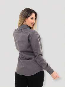 Women's Formal Shirt Premium Linen Structured Long Sleeve Shirt - Dark Grey - View 7