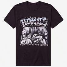 BREATHABLE COOL Refreshing Summer Homies Rollin' With The Homies T-Shirts _ Summer Luxury Brand Cotton Men's And Women's T-Shirts Short SLEEs Ves - 黑色 - 查看 1