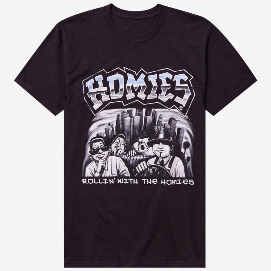 BREATHABLE COOL Refreshing Summer Homies Rollin' With The Homies T-Shirts _ Summer Luxury Brand Cotton Men's And Women's T-Shirts Short SLEEs Ves - 黑色 - 查看 1