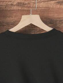 Women's Oversized Casual Pattern-Shirt - Overstimulation Print Short Sleeve Summer Top, Black With White Letters, Breathable Round Neck-Shirt, Comfortable Loose Fit, Washable Shirt (0XL-5XL) - màu đen - Xem 4