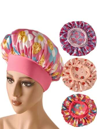 1 pièce De chapeau de soleil à larges bords colorés imitant la soie, extensible, pour enfants. Bonnet de nuit, serre-tête de trésor pour fille.
