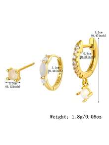 3 件优雅几何圆形蛋白石 925 纯银耳环 - 适合女士日常、派对和宴会佩戴 | 理想的生日、周年纪念和感恩节礼物