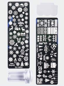 1/2/3/4/6 件套冬季圣诞美甲模板，含美甲印章、刮刀、圣诞雪花、驯鹿、圣诞树、时钟、雪人图案美甲模板、冬季美甲烫印板设计 DIY 美甲工具 - 銀色 - 查看 13