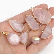 1 件天然石粉红石英水晶吊坠镀金心形水滴形吊坠项链女式时尚珠宝配饰 - 吊墜 - 查看 3