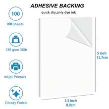 3.5 X 5 Inch 100 Sheets 135gsm/36lb Glossy Self-Adhesive Photo Paper, Compatible With Inkjet Printers, Supplies
