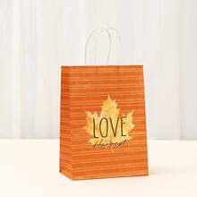 12pcs/6pcs Autumn Kraft Paper Gift Bags With Handles, Pumpkin Leaf Design Gift Bags, Shopping Bags, Packaging Bags, Suitable For Autumn, Baby Shower, Birthday Party Small Gifts, Thanksgiving, Halloween Holiday Party Favor Bags