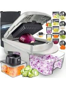 1 Picador de cebolla, máquina de cortar multifuncional, herramienta de procesamiento de ingredientes, picador de cebolla con canasta de drenaje, picador de zanahoria y ajo con contenedor, utensilios de cocina, accesorios de cocina, adecuado para el hogar/restaurante para un picado rápido