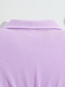 Summer Young Girls' Minimalist Dress, Polo Collar Half-Open Front, Button Solid Color Sporty Style, Heart Embroidery Pattern, Casual Outdoor Sports Girls Dress, Essential For Daily Wear - Mauve Purple - View 6