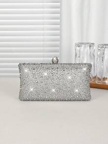 1pc Silver Glitter Rhinestone Embellished Women's Evening Clutch Bag, Fashionable And Elegant Handbag With Metal Chain, Suitable For Parties, Romantic Weddings, Formal Occasions, Banquets, Gift For Women, Valentine's Day Gift