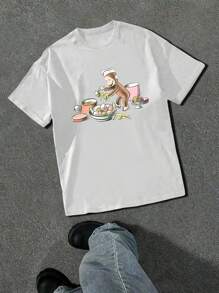 100% Cotton, Ready For Lunch Printed T-Shirt, Suitable For Daily Wear, Essential For Easy Summer Outfits, Perfect Gift, Comfortable Short Sleeved Outdoor Holiday Sports, Gift T-Shirt, Holiday Gift