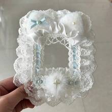 1 件可爱照片卡夹套，卡通人物迷你卡片/明信片/照片收集盒，带背包挂链，手工制品，带猫耳、蕾丝、蓝丝带和蝴蝶结装饰，学校用品，返校