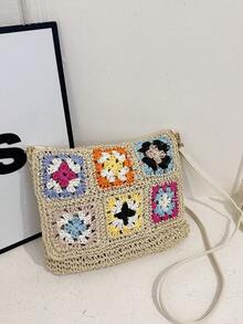 度假沙滩包，大容量通勤单肩包，小众设计休闲百搭简约时尚斜挎包，2025年新款流行女士手提包，编织纹理撞色设计，舒适面料，拉链开合，可调节可拆卸肩带，宽敞，时尚春夏手提包