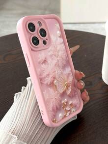 蝴蝶花彩色雕花粉色可拆卸蝴蝶链防震超薄时尚手机壳适用于 16/15、 15 Pro Max、 13、 14、 14 Pro Max、 13/12/11/XS/XR/7P/8P/P12 Pro Max/P13 Pro Max/P14 Pro Max/P13/P14/P11/P12/P14 柔软防摔女款手机壳保护套防水防刮