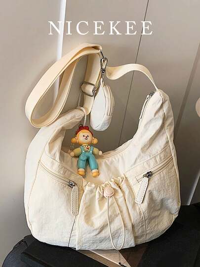 Large Capacity, Minimalist, Fashionable, Versatile Women's Crossbody Bag, Lightweight And Stylish Artistic Shoulder Bag, Exquisite Appearance, Pleated Drawstring Dumpling Bag, Suitable For Daily Commute And School