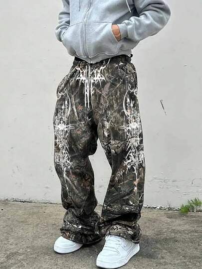 Pantalones con estampado de selva all-over de estilo Y2K de moda para hombre, artículo imprescindible, otoño