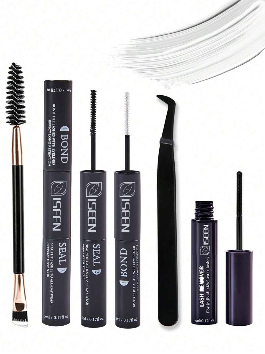 10ml Pegamento y sellador de pestañas, adhesivo y sellador de pestañas individuales, súper fuerte, para extensión de pestañas DIY y removedor de pegamento de pestañas, set de 5ml con cepillo de doble extremo para pestañas y cejas