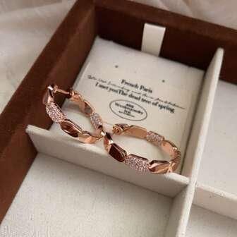 2025 Rose Gold Cubic Zirconia High-End Personalized Hoop Earrings, Minimalist European & American Unique Design Big Hoops