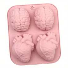 1 件 4 腔硅胶大脑和心形蛋糕模具、DIY 巧克力装饰烘焙模具、手工糕点模具 - 彩色 - 查看 4