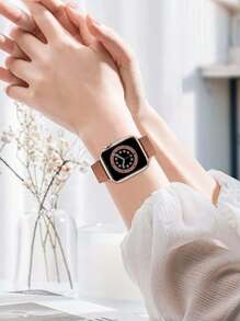 1 pieza Correa de reloj de piel de becerro pebbleada clásica y cómoda de color marrón con hebilla redonda de oro rosa, apta para Apple Watch Ultra 3/2/1, Series S10/S9/S8/S7/S6/S5/S4/S3/S2/S1, de 38mm/40mm/41mm/42mm/44mm/45mm/46mm/49mm, de estilo unisex