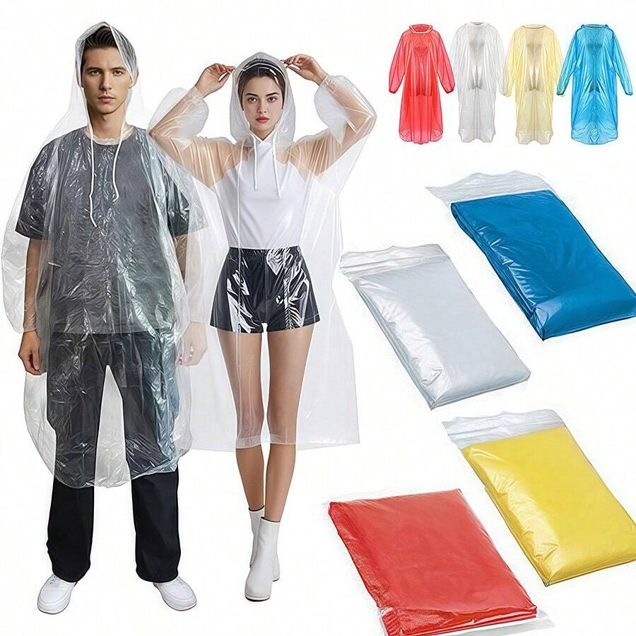 10/20/30 piezas Ponchos de lluvia reutilizables, capas de lluvia con capucha para hombres y mujeres adultos, paquete familiar, esencial para acampar, viajar, festivales
