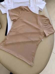 Kit Of 3 Basic Suplex Blouses, Square Neckline, Short Sleeve, Lined - 白色/米色/棕色 - 查看 2