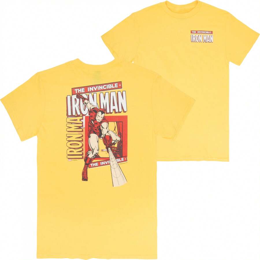 Iron Man The Invincible Front And Back Print T-Shirt - 黃色 - 查看 1