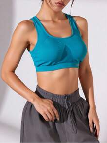 Letras  Liso    Casual    Tela    Detalle en la Copa  Gasa  Transparente    Tops básicos deportivos coloridos  Diario    Todas - Azul - Ver 2