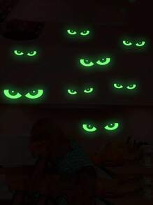 8 对夜光万圣节眼睛窗贴可移除夜光荧光窗贴万圣节墙贴适用于万圣节楼梯贴纸家居墙壁窗户装饰 - 彩色 - 查看 5