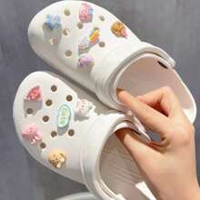 10pcs Resin Cartoon Bear, Cat, Rabbit, Star, Rainbow, Cake Flower Shape Cute Hole Shoe Charms, Decorative Accessories For Adults And Children As Gift