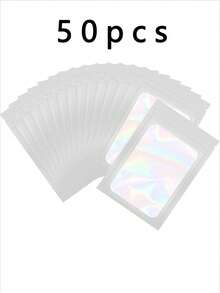 100/10pcs Transparent Holographic Bags, Odor-Proof Packaging Bags, Sealed Bags, Polyester Film Food Storage Bags, Zipper Sealed Bags, Polyester Film Holographic Resealable Bags, Gift Bags, Odor-Proof Bags, Aluminum Foil Bags, Suitable For Party Gifts Food Storage, Polyester Film Bags, Transparent Window Holographic Resealable Packaging