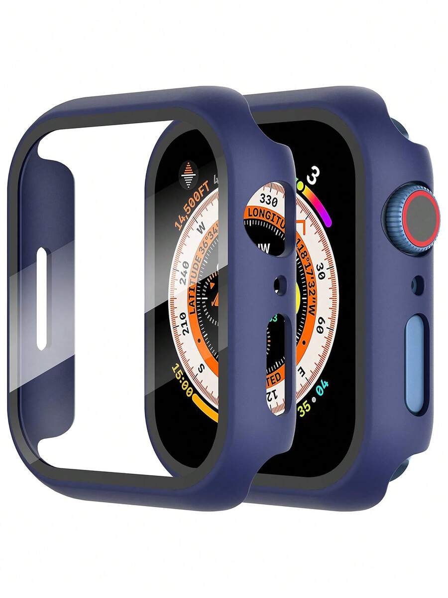Miếng dán màn hình cường lực - Ốp bảo vệ toàn thân bằng nhựa PC cứng, siêu mỏng, độ phân giải cao, tương thích với Apple Watch Series Ultra/SE/11/10/9/8/7/6/5/4/3/2/1, phù hợp với kích thước 38/40/41/42/44/45/46/49mm, phụ kiện ốp bảo vệ đồng hồ thông minh, màu xanh dương đậm.