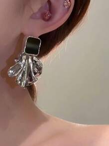 1 par de Pendientes con forma de abanico de metal exagerado en color negro, joyas de moda elegantes a juego personalizados