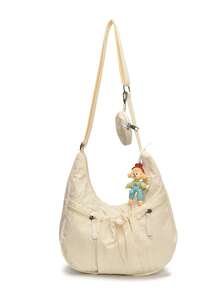 Large Capacity, Minimalist, Fashionable, Versatile Women's Crossbody Bag, Lightweight And Stylish Artistic Shoulder Bag, Exquisite Appearance, Pleated Drawstring Dumpling Bag, Suitable For Daily Commute And School - Beige - View 7