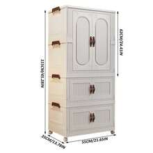 Wheeled Closet Organizer Set, Stackable Collapsible Storage Bins For Bedroom, 3-Tier Large Foldable Wardrobe With 4 Swivel Wheels, Compact Home Storage Solution - Beige - View 2