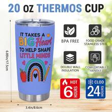 Teacher Tumbler - It Takes A Big Heart To Shape Little Minds, Inspirational Teacher Mugs, Teachers Appreciation Gifts Men Women - 20oz Teachers Appreciation Cup For Christmas Birthday Back To School, Best Gift - 紫色 - 查看 8